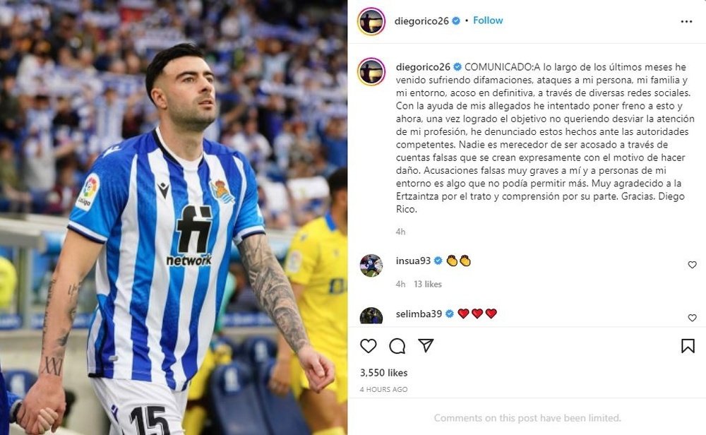 Diego Rico denunció haber sido víctima de acoso junto a su familia. Instagram/diegorico26