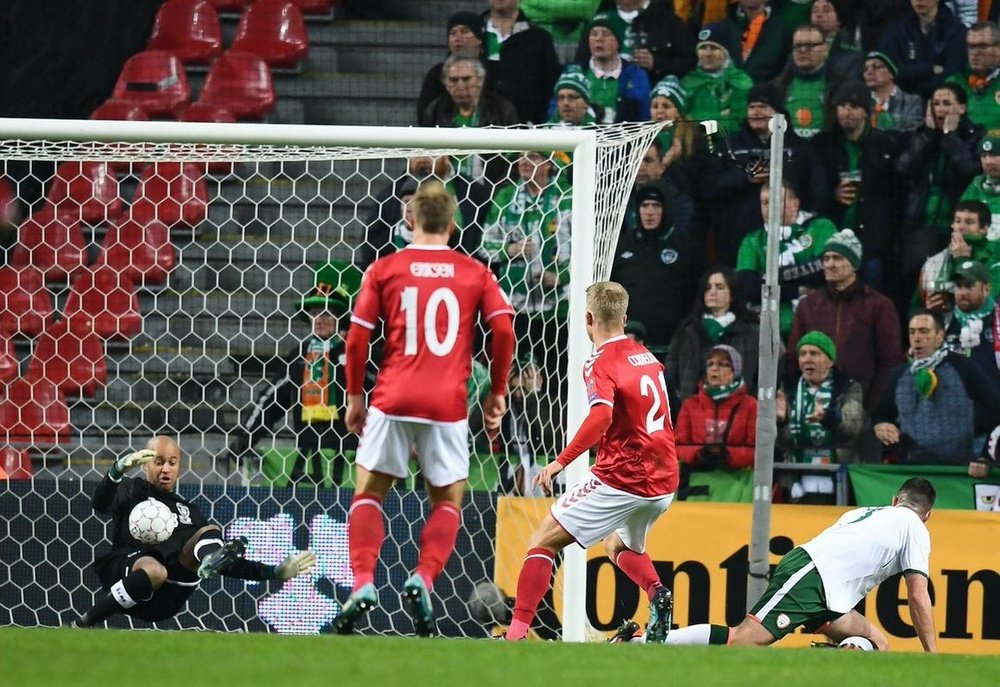 Randolph was solid in goal as Ireland drew 0-0 with Denmark in Copenhagen. Twitter/FAIreland