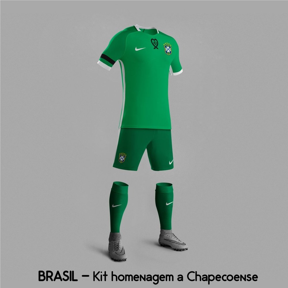 Diseño de la camiseta de Brasil homenajeando al Chapecoense. Twitter