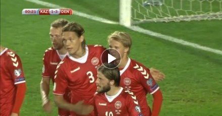 Dolberg celebra su primer gol con Dinamarca. ESPN