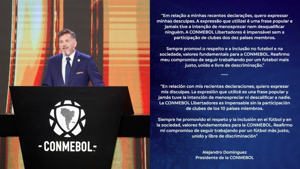 Domínguez se desculpa por frase infeliz e descarta uma Libertadores sem o Brasil. EFE