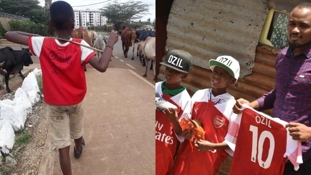 Özil teve um gesto inesquecível com duas crianças de Nairobi. Twitter/ErikNjiru