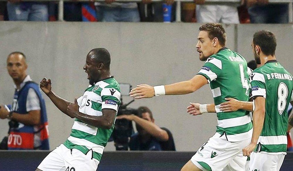 Doumbia, Gelson e Bruno Fernandes apontaram os golos 'verde e brancos'. Twitter