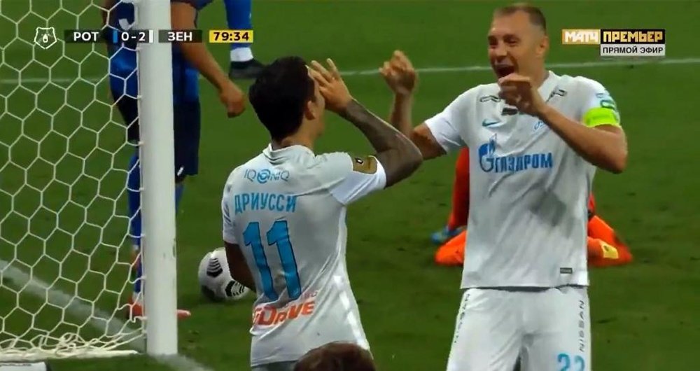 Driussi dio una asistencia y firmó un gol en el estreno liguero del Zenit. Captura/es_fczenit