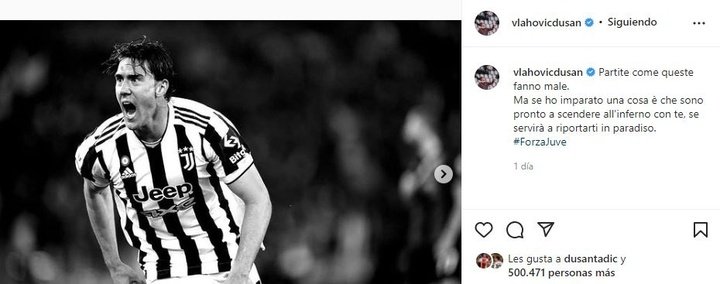 Vlahovic quiere regresar a la Juve a lo más alto. Instagram/DusanVlahovic