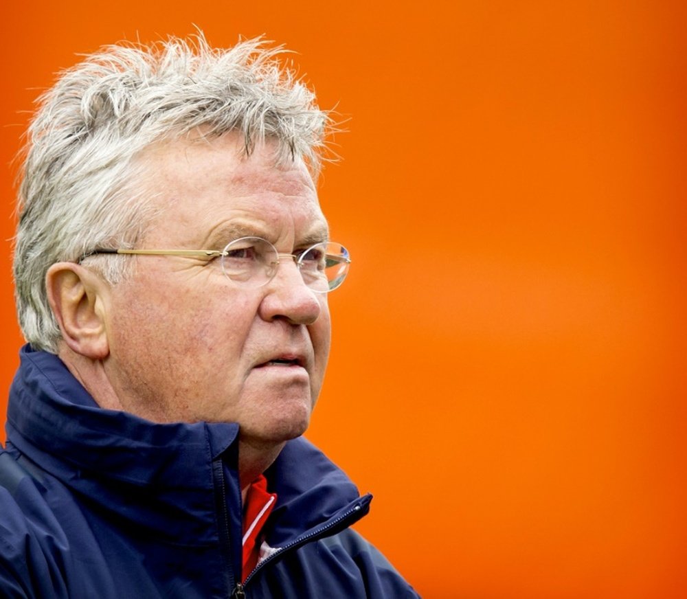Dutch national football team Coach Guus Hiddink looks on during a training session in Katwijk on June 9, 2015