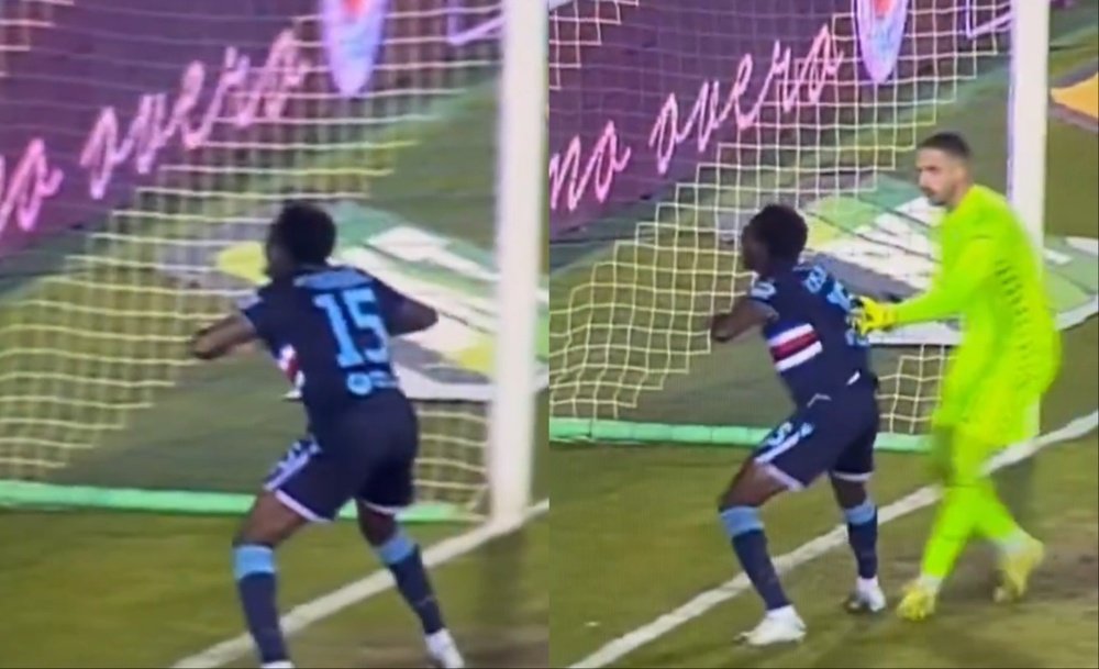 Akinsanmiro imitó a un gorila mirando a la grada. Capturas/DAZN
