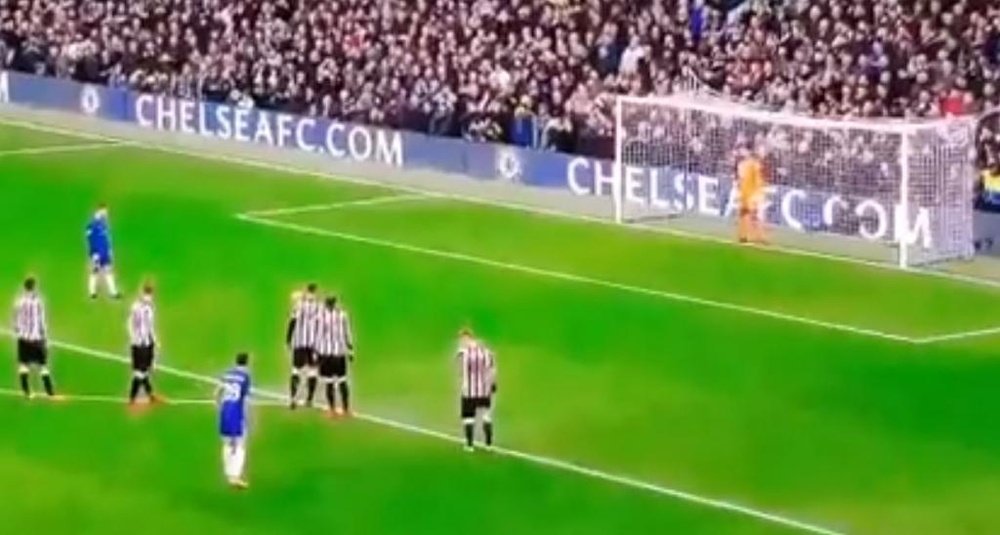 Hazard stands over the spot kick. Twitter