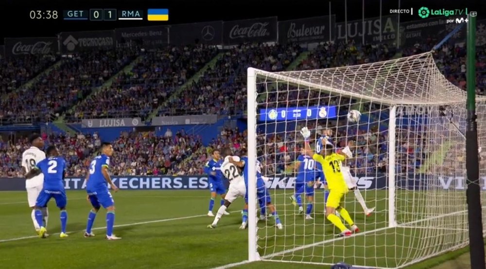 Militao opened the scoring in Getafe with a header. Screenshot/MovistarLaLiga