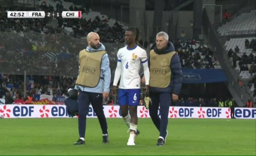 Camavinga se fue lesionado del Francia-Chile. Captura/beINSports