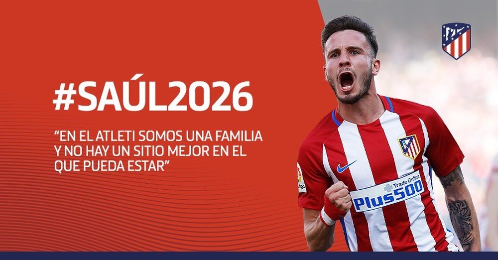 El Atlético de Madrid, presentando la renovación del centrocampista Saúl hasta 2026. Atleti