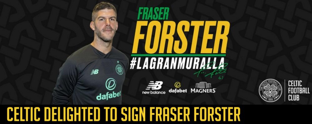 El Celtic confirmó la vuelta de Fraser Forster. Twitter/CelticFC