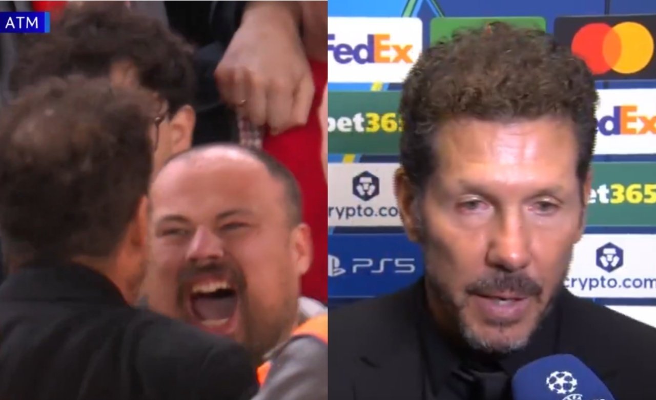El Cholo se enfrentó a un aficionado del Liverpool. Capturas/MovistarLigadeCampeones