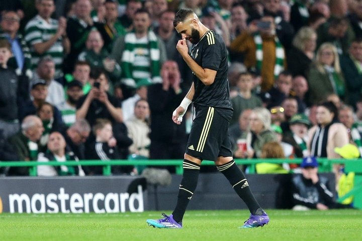 Benzema sort sur blessure contre le Celtic. afp