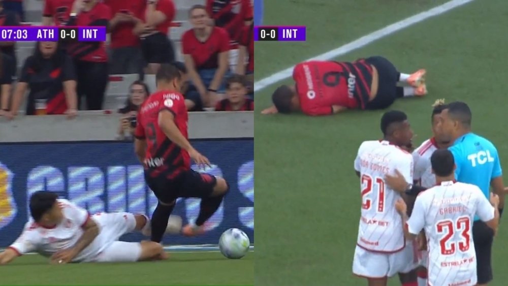 Vitor Roque quedó tendido en el suelo con evidentes gestos de dolor. Captura/TNTSportsBR