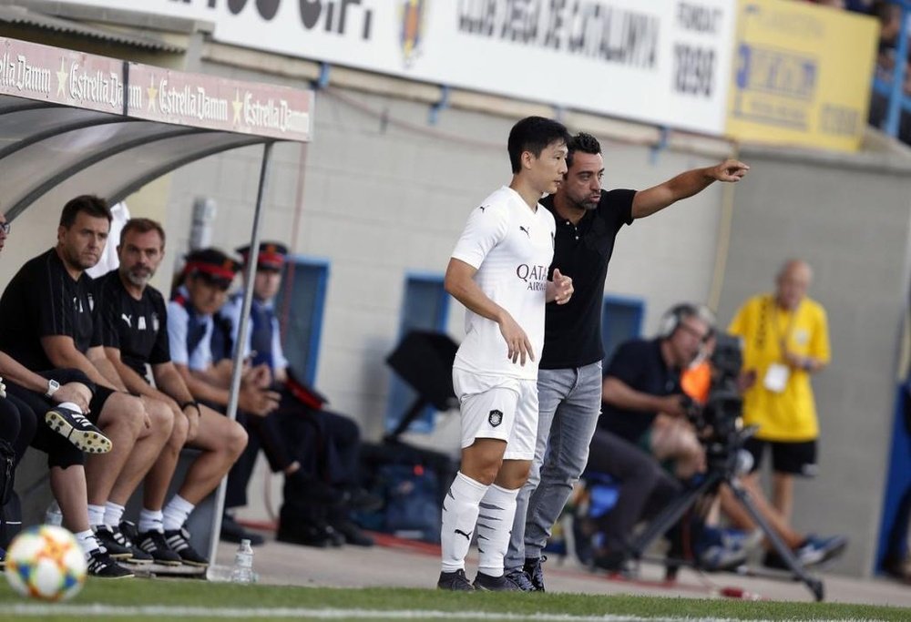 Xavi dirigió su primer partido como entrenador en Palamós. Twitter/AlsaddSC