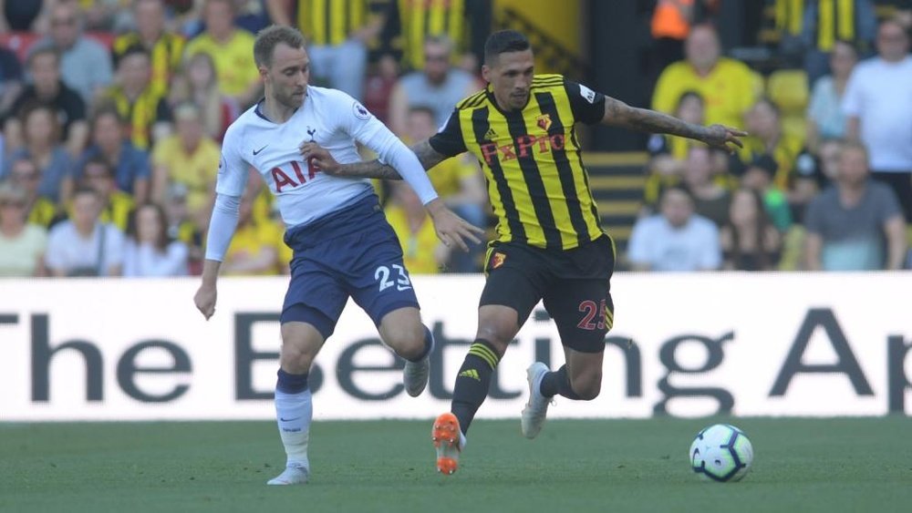 Holebas (R) rescued a point for Watford. Twitter/WatfordFC