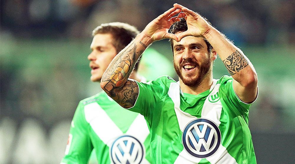 'Vieirinha' celebrando uno de los goles logrados esta temporada con el equipo alemán. VFL-Wolfsburg
