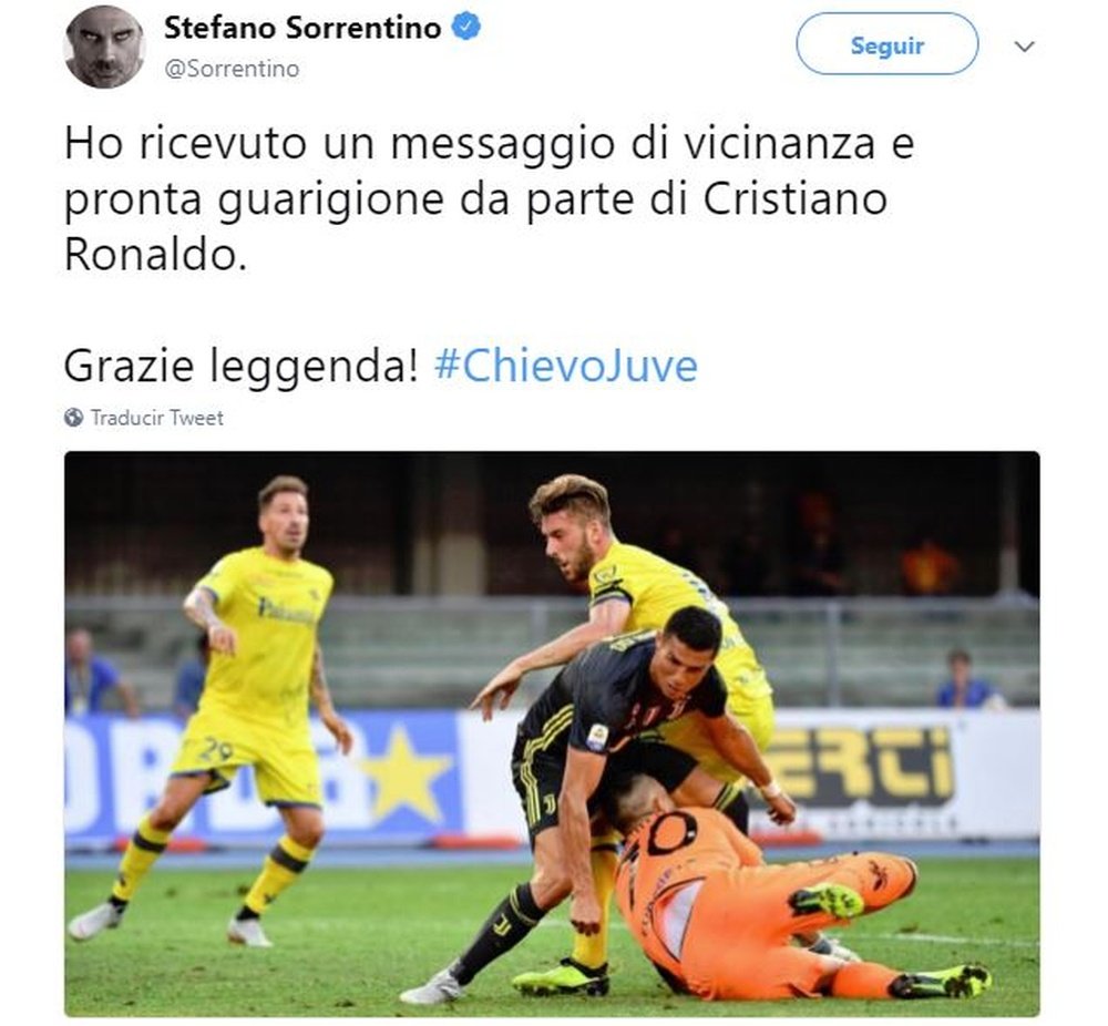 Cristiano Ronaldo se interesó por Sorrentino. Twitter/Sorrentino