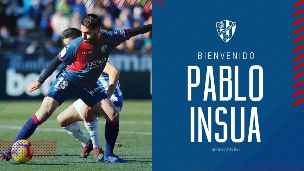 El Huesca hizo oficial la vuelta de Pablo Insua al club oscense. Twitter/SDHuesca