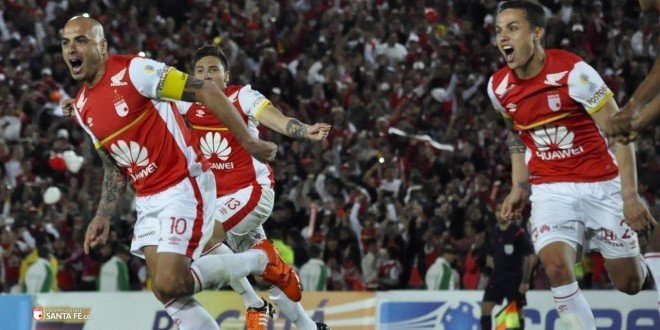 El Independiente de Santa Fe celebra su pase a la final de la Copa Sudamericana. Independiente Santa Fe