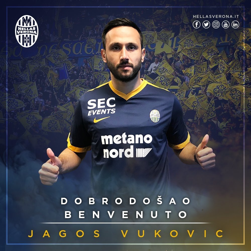 Vukovic jugará como cedido tras abandonar temporalmente al Olympiakos. Twitter/HellasVeronaFC