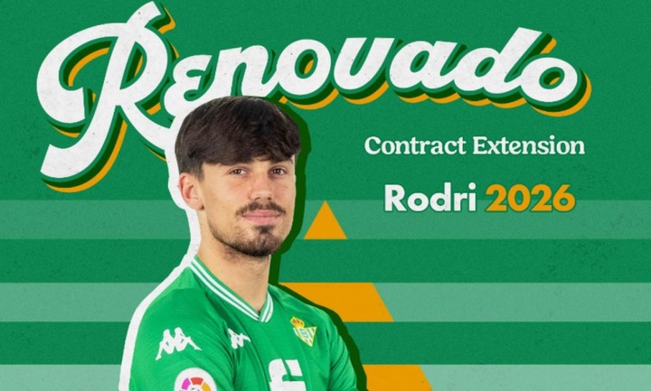 Rodri, renovado por el Betis hasta 2026. Twitter/RealBetis