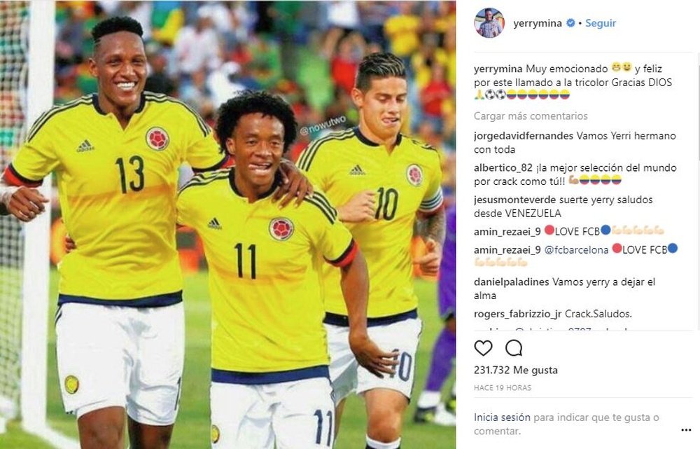 Yerry Mina fue convocado con Colombia. Instagram/Yerry Mina