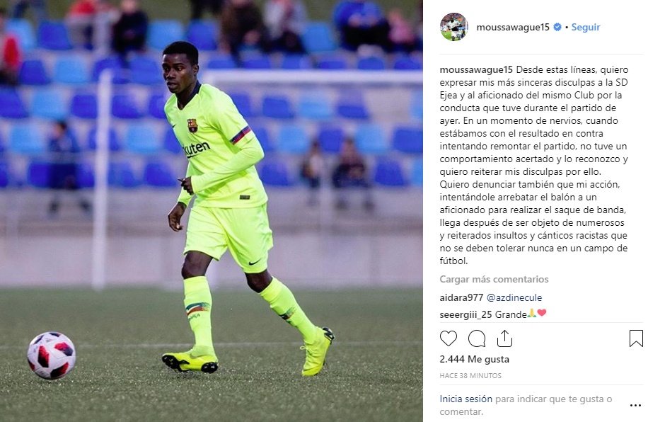 Il a créé la polémique lors du match Ejea-Barça B. Instagram/moussawague15