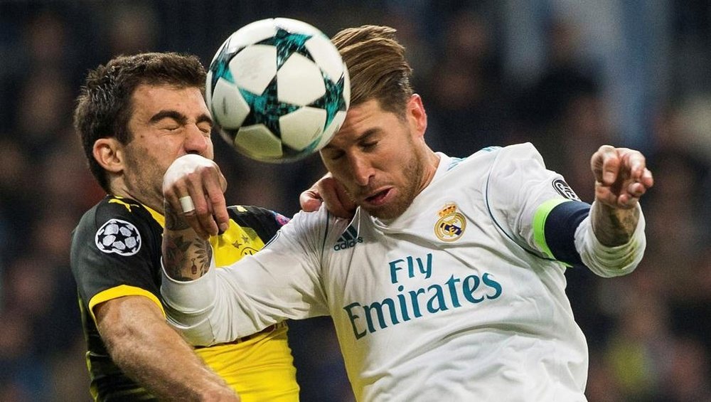 Sergio Ramos jugó ante el Borussia sin la máscara. EFE