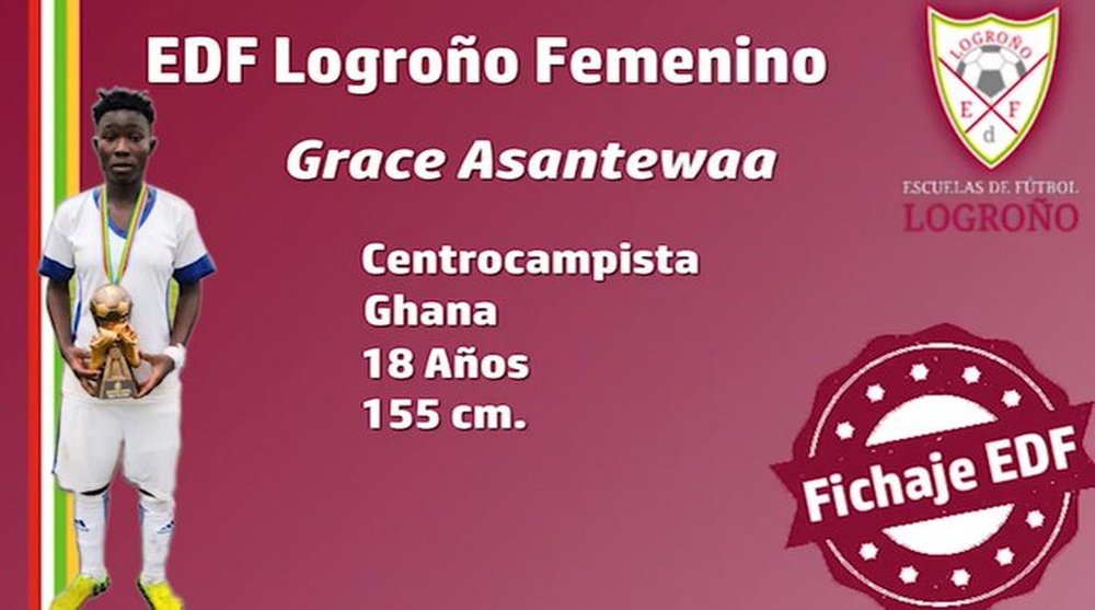 Grace Asantewaa jugará en el Logroño. Twitter/EDFLogroño