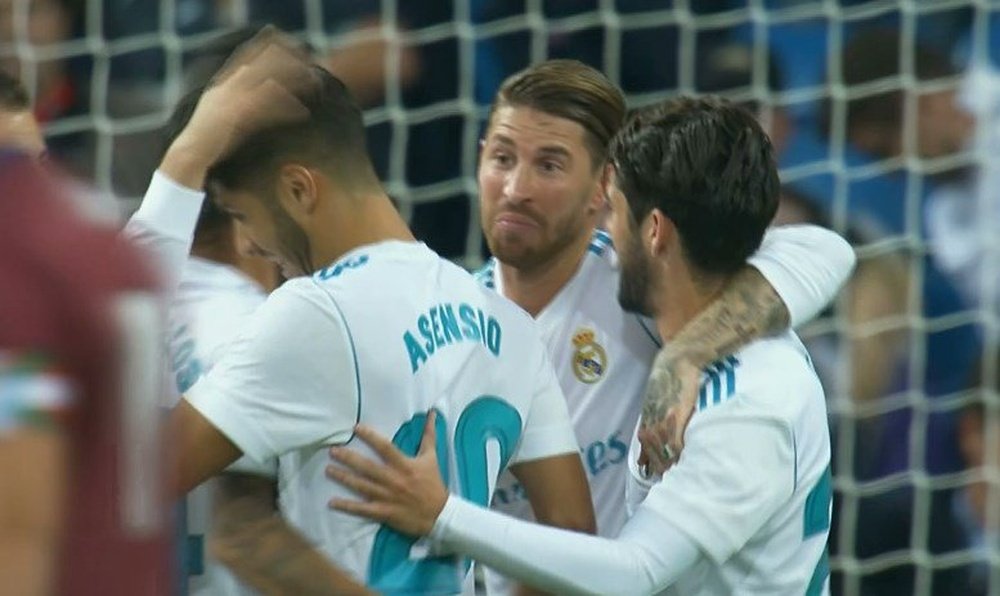 Sergio Ramos célèbre l'ouverture du score. Captura/ESPN