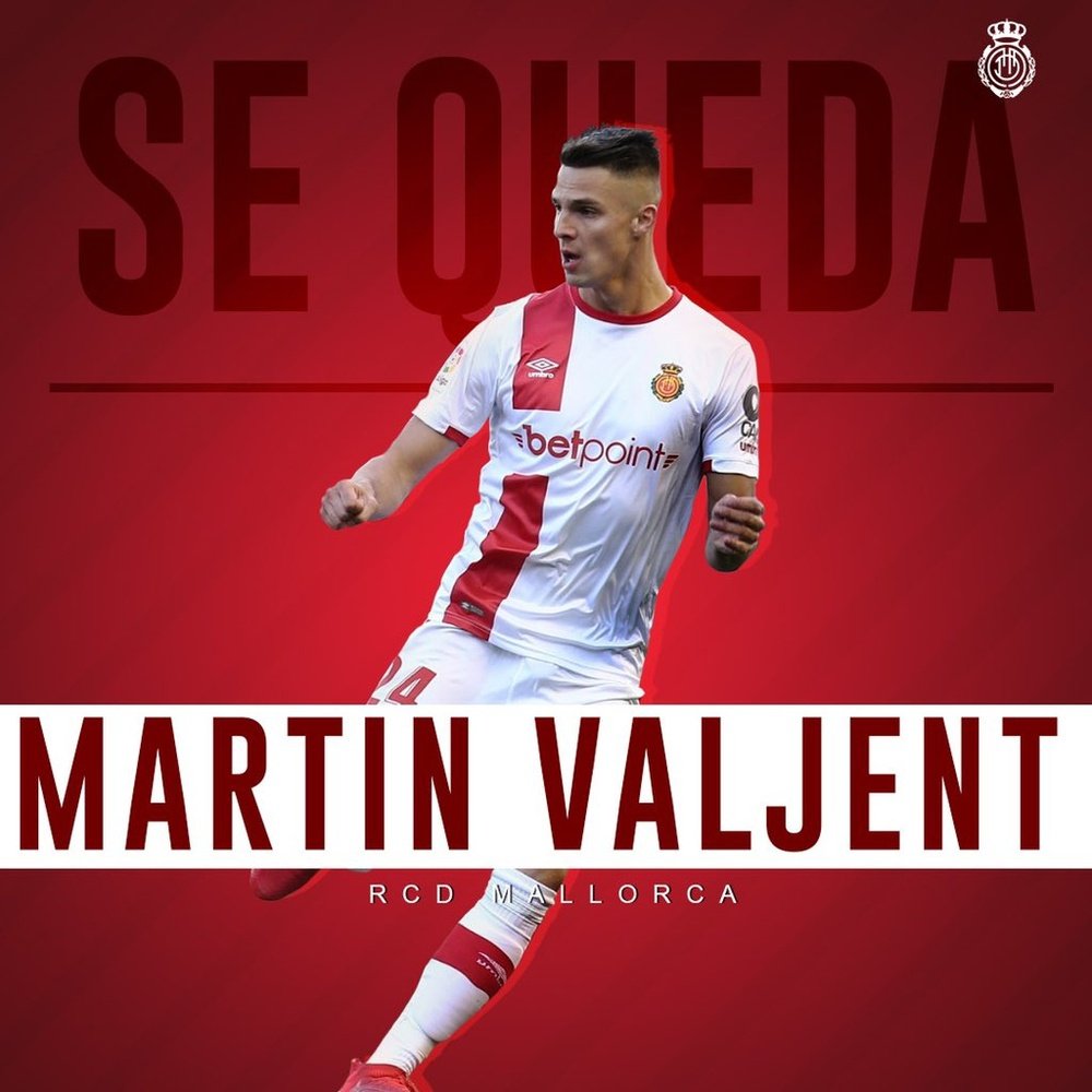 Martin Valjent seguirá en el Mallorca. Twitter/RCD_Mallorca