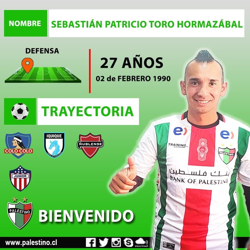 Sebastián Toro, nuevo jugador de Palestino. CDPalestinoSADP