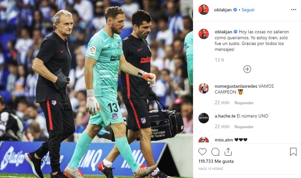 Goleiro tranquiliza fãs. Instagram/oblakjan