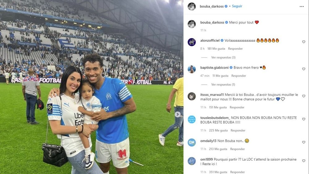 Kamara dio las gracias al OM por lo que le ha dado hasta ahora. Instagram/bouba_darkoss