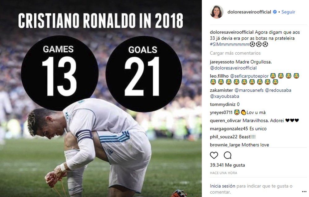 A mensagem da mãe de Ronaldo. Instagram/DoloresAveiro