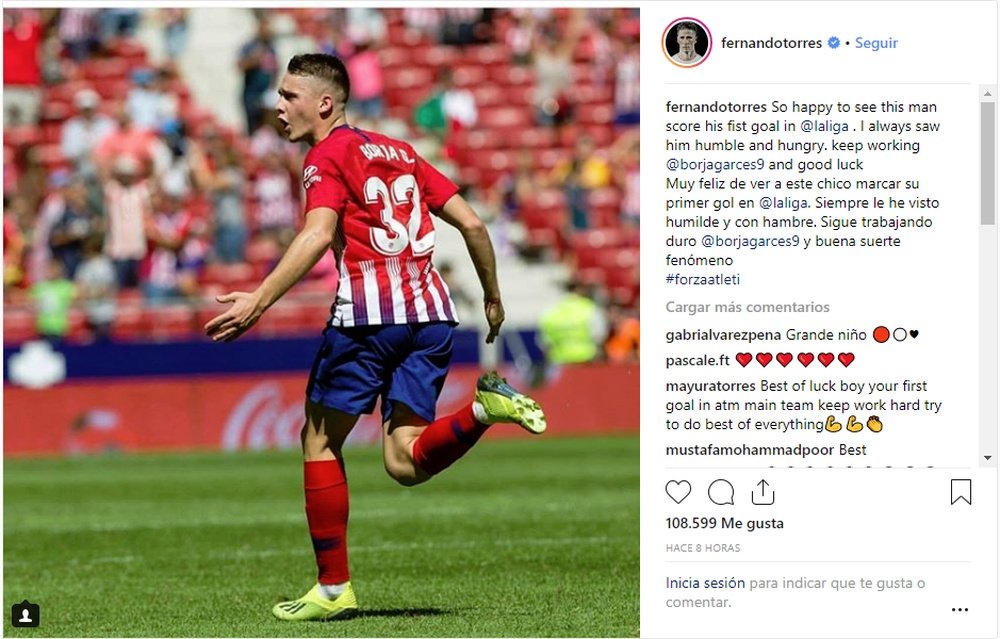 Torres dedicó unas palabras al canterano Borja Garcés. Instagram/FernandoTorres