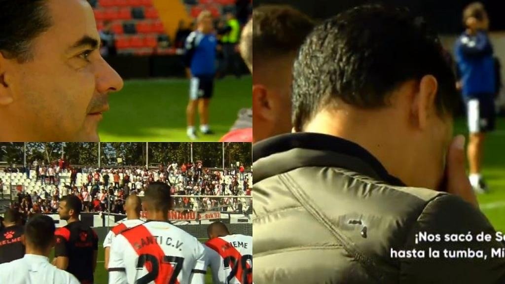 Las lágrimas de Míchel con el emotivo cántico de Vallecas