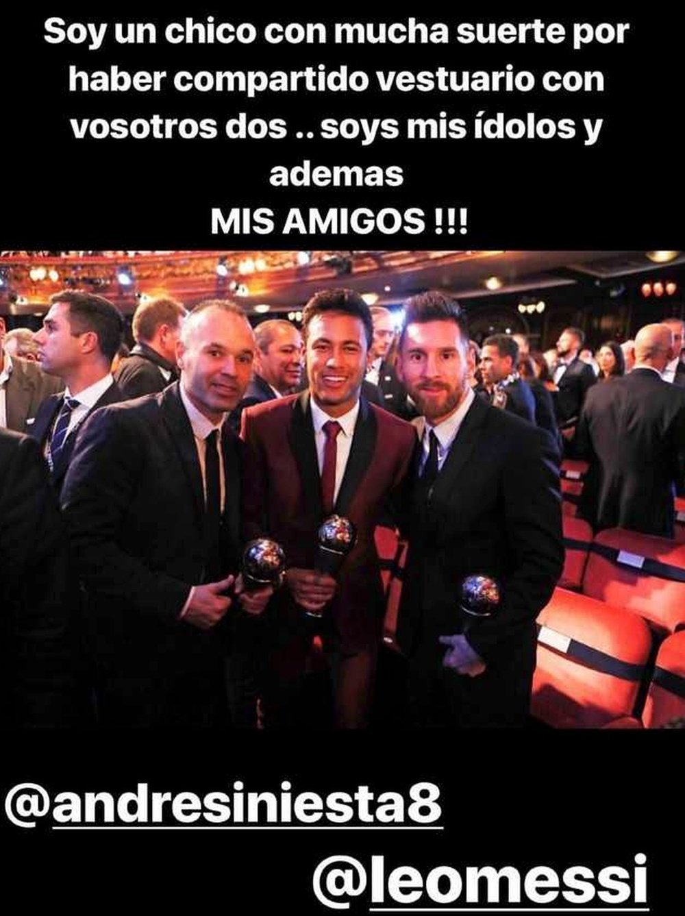 Neymar se acordó de sus ex compañeros del Barça. Instagram/NeymarJR