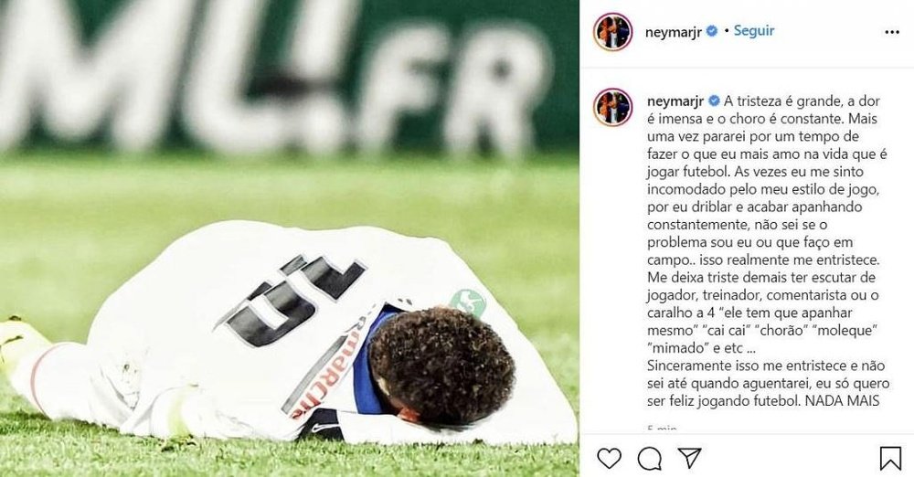 O desabafo de Neymar após mais uma lesão. Instagram/neymarjr