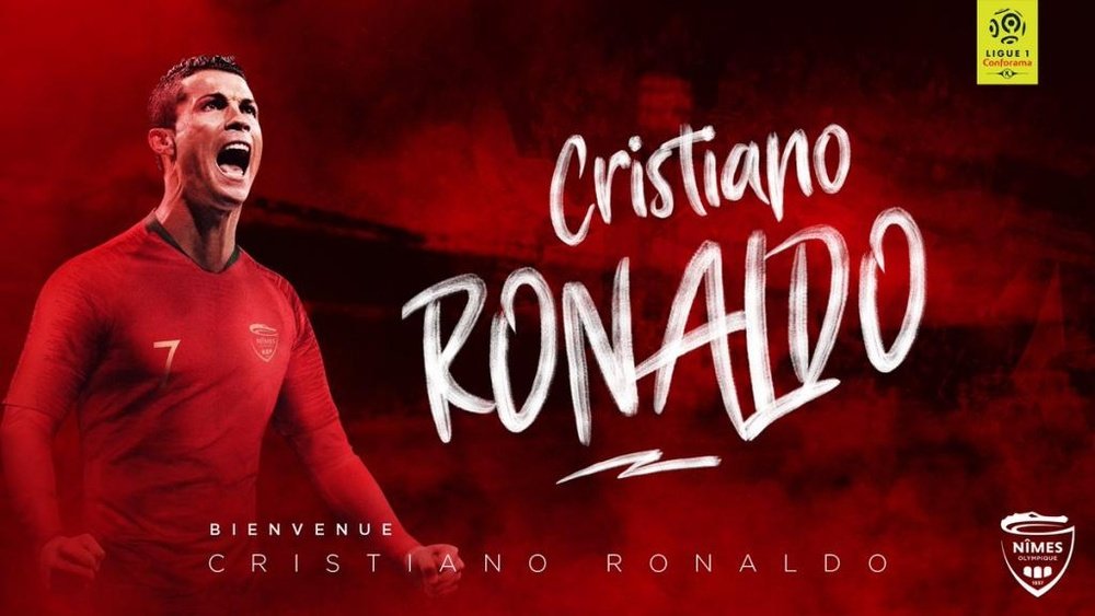 El Nimes anuncia el falso fichaje de Cristiano tras su marcha del Real Madrid. Twitter/NimesOlympiq
