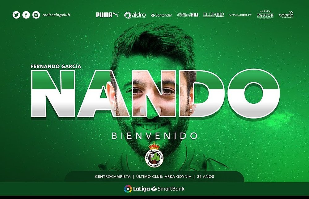 Nando García, nuevo jugador del Racing. Twitter/realracingclub