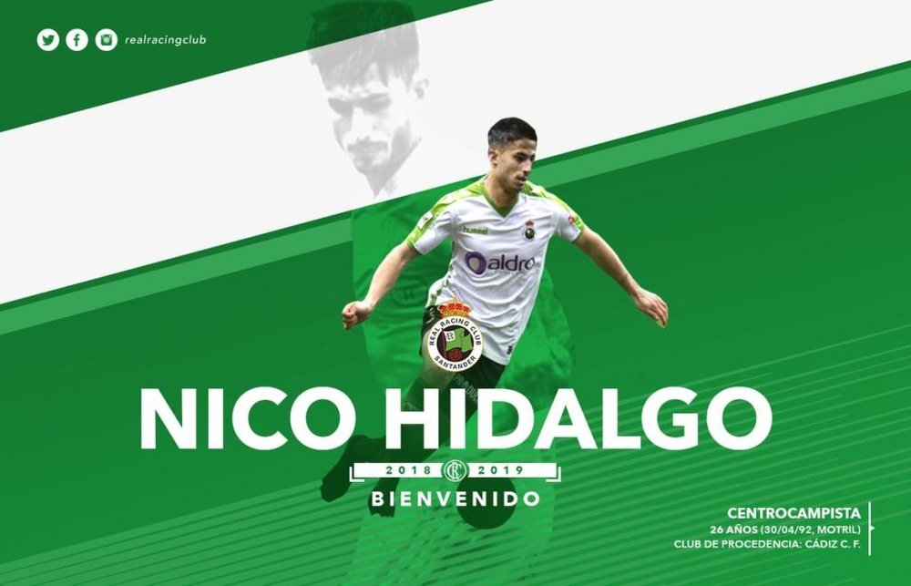 Nico Hidalgo se marcha a Santander. Twitter/realracingclub