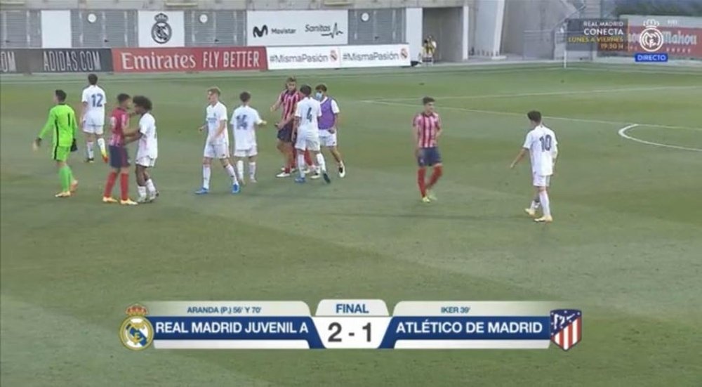 El Real Madrid venció 2-1 al Atlético de Madrid juvenil. Captura/RealMadridTV