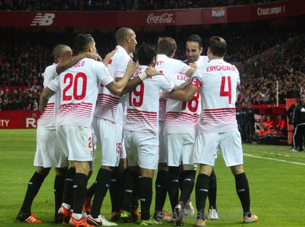 El Sevilla celebra un gol esta temporada. Twitter