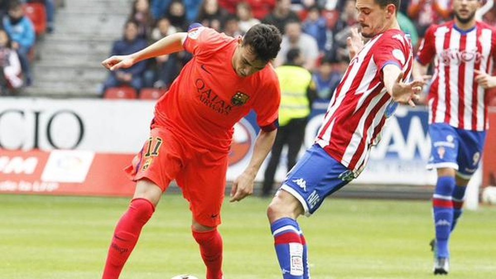 El Sporting B, en un encuentro frente al Barça B. Twitter