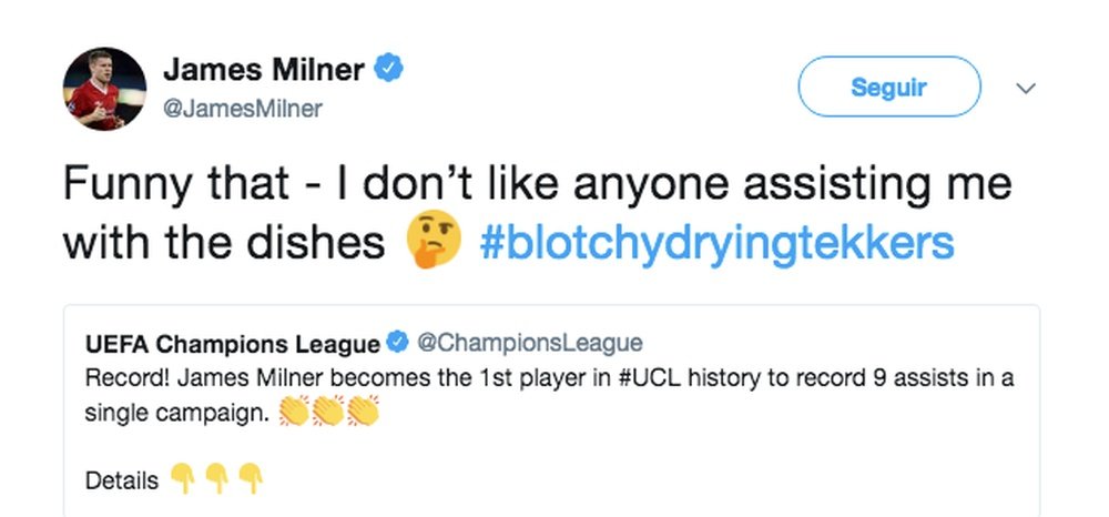 Milner no fue tan aburrido como acostumbra. Twitter/JamesMilner