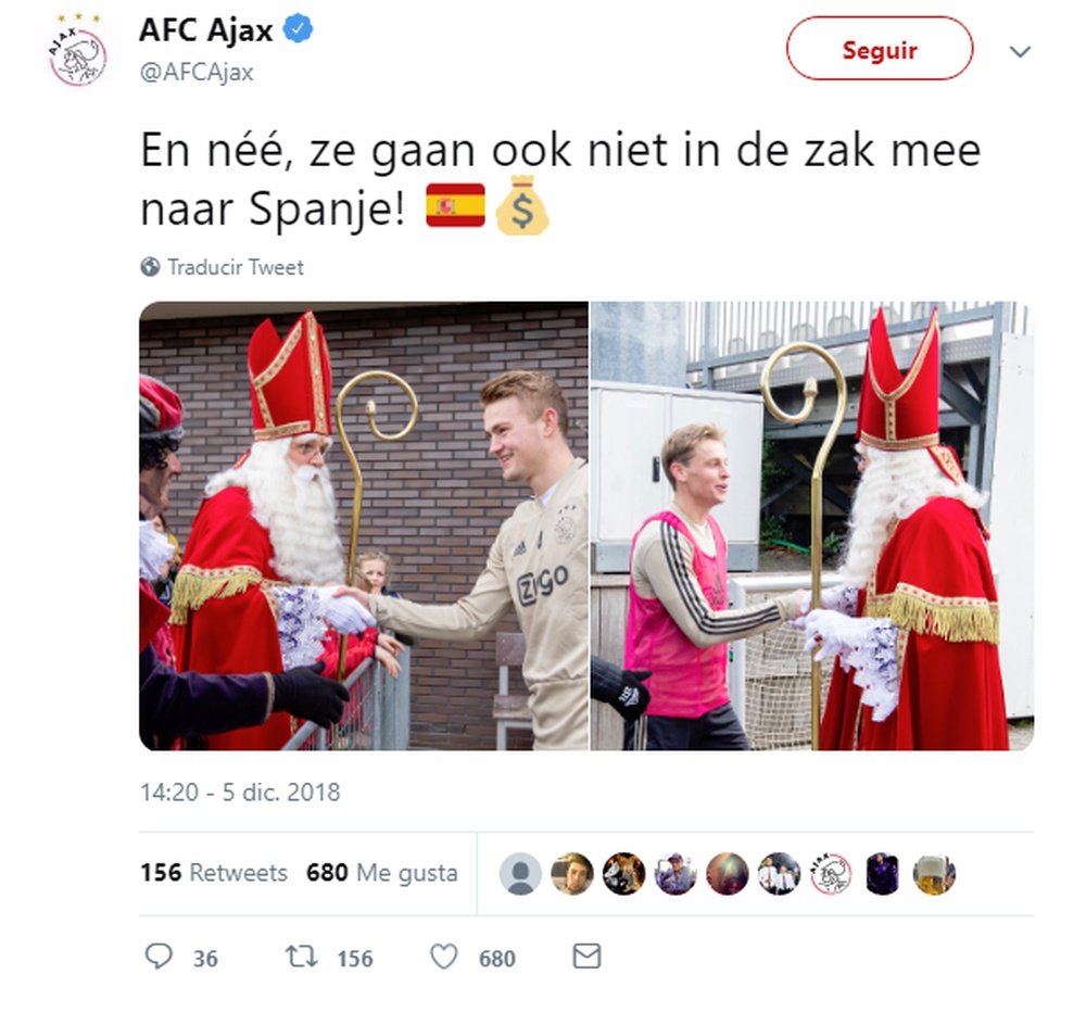De: Ajax Para: Barça com carinho. Ajax
