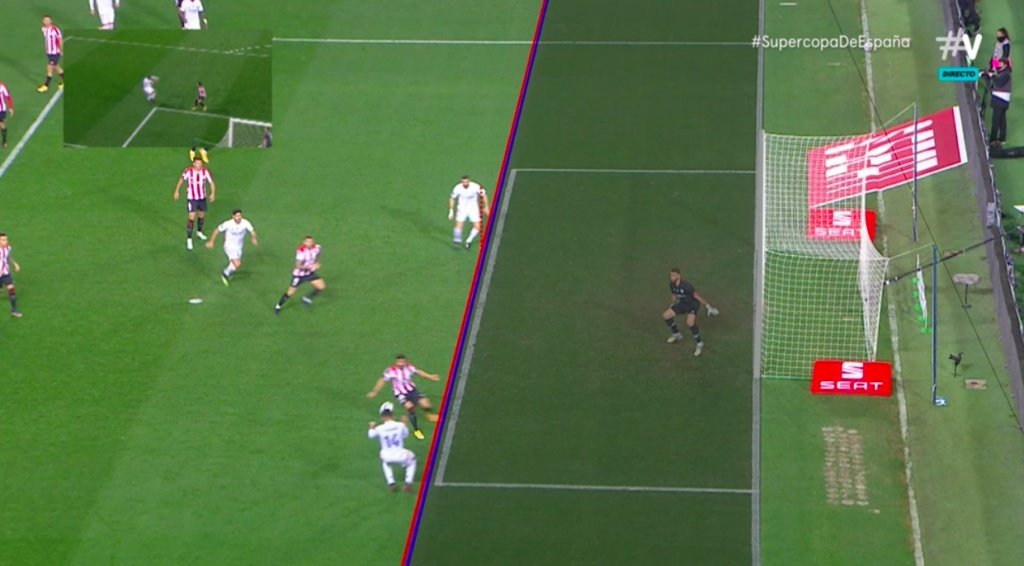 Benzema pulled one back for Real Madrid with the help of VAR. Screenshot/Vamos